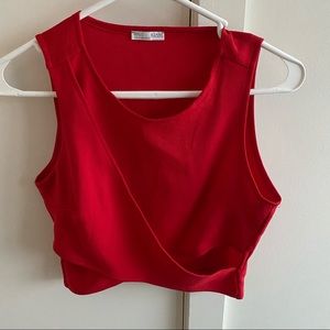 Zara Red Sleeveless Wrap Crop Top